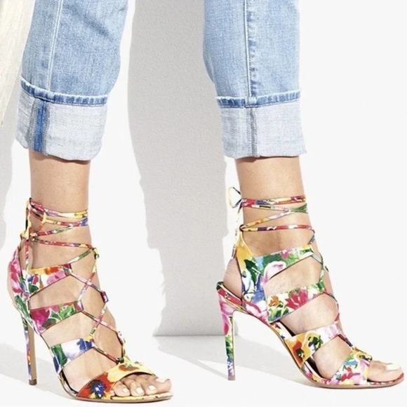 STEVE MADDEN Sandalia Floral Print Lace- Up Multicolor Sandal Heels 9M - Picture 1 of 8